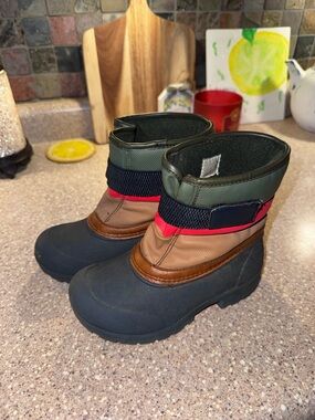 Amazon Kids Winter Boots — Black, Olive, Tan with Red Accent